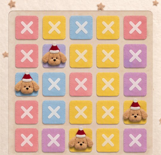 A 5×5 felt sudoku board partway through